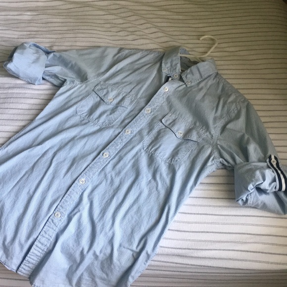 Light blue and white pin striped button down shirt - Picture 1 of 5